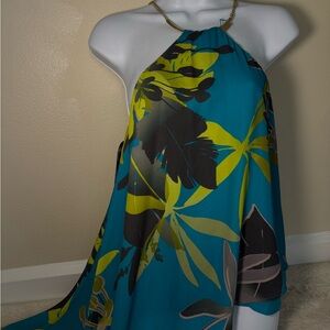 Marciano Tropical Halter Dress in Blue and Green